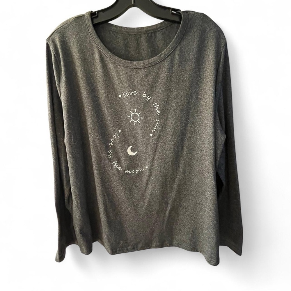 Gray Long Sleeve Tee with Celestial Design
